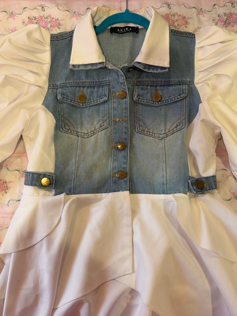 Akira White & Light Blue Denim Mixed-Media Jean Jacket